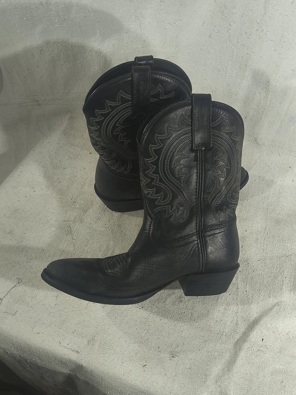 Black Kids Size 5 M Western-Inspired Leather Slip On Boots By Durango